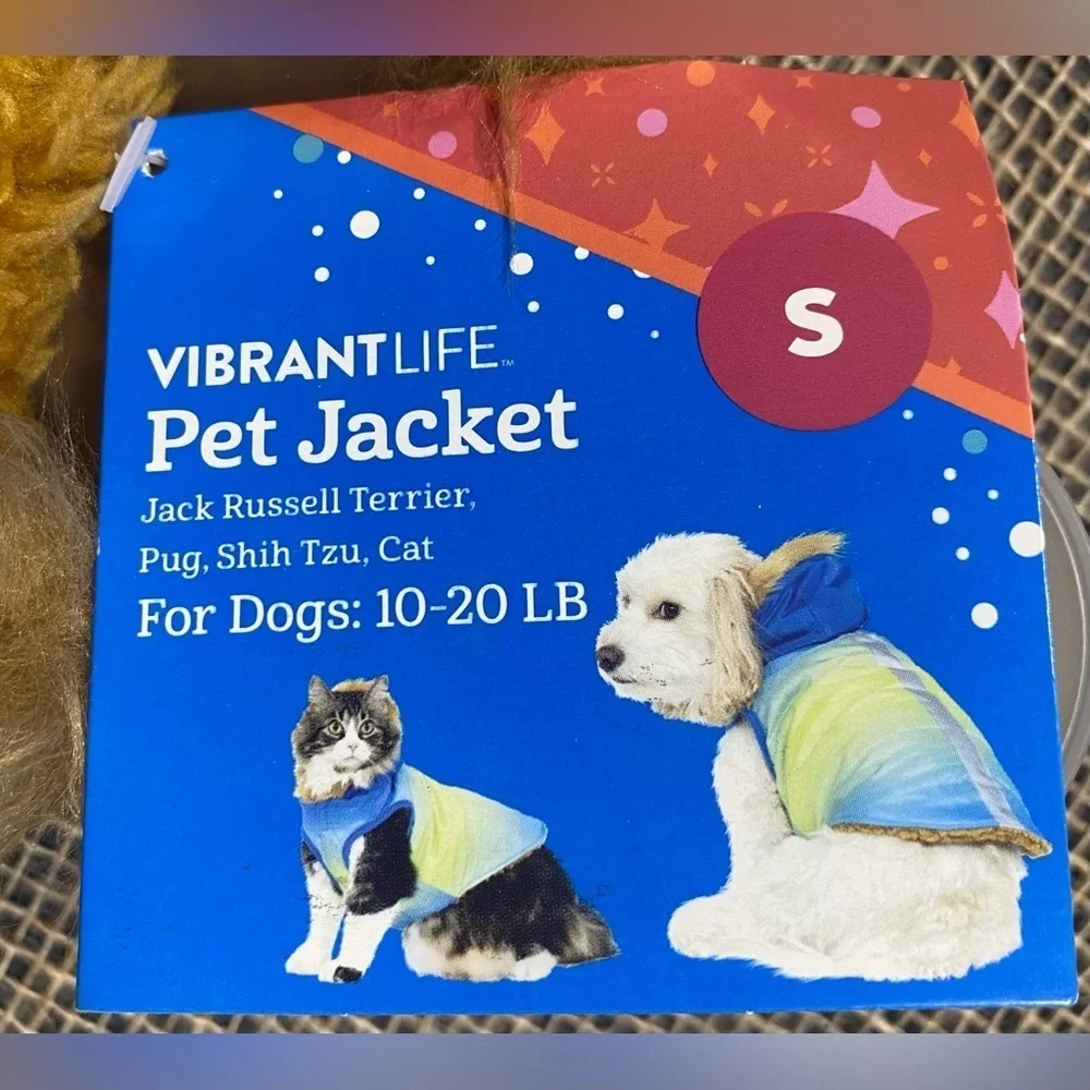 Pet Hooded Jacket Size Small Vibrant Life NEW Blue Yellow Ombré Sherpa Lining
